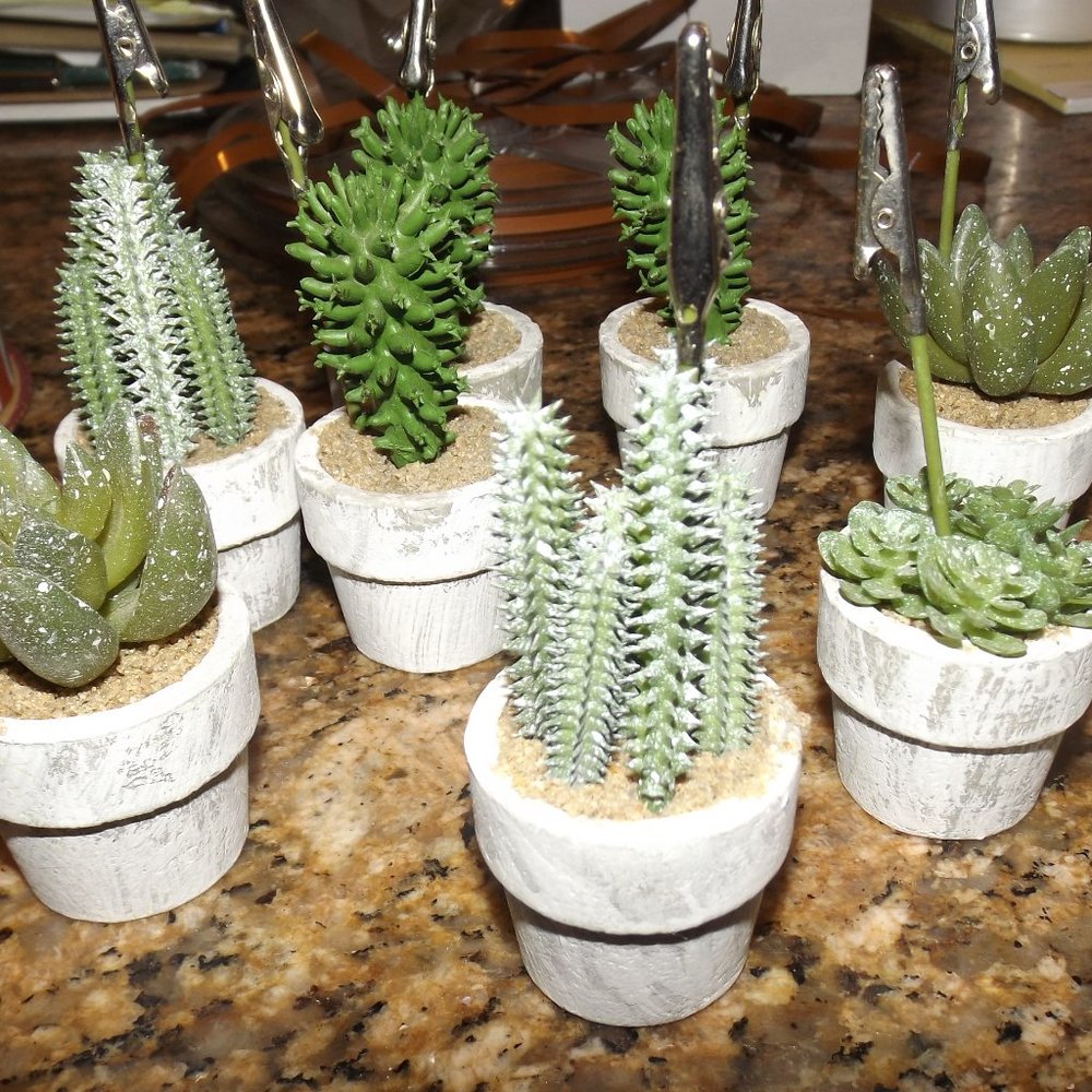 Table card holders set of 9 cactus theme with white pots